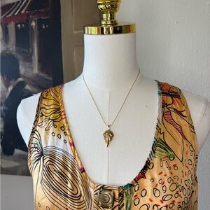 Vintage Diamond Dust Leaf Gold Tone Pendant Necklace